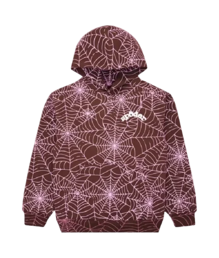 Sp5der All Over Print Hoodie White Logo – Brown