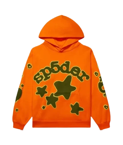 Sp5der Beluga Hoodie Sp5 Brown Logo – Orange